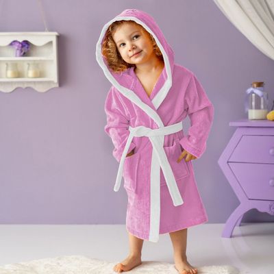  Kitty Embroidered Kids Bathrobe with Hood and Tie Up BeLight - Pink,06-08year