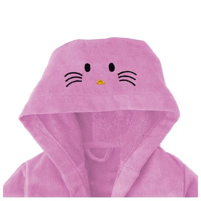  Kitty Embroidered Kids Bathrobe with Hood and Tie Up BeLight - Pink,06-08year