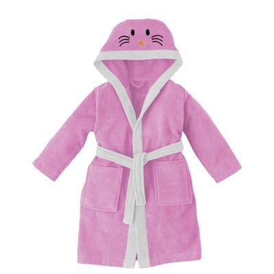  Kitty Embroidered Kids Bathrobe with Hood and Tie Up BeLight - Pink,08-10year