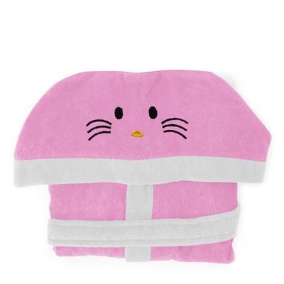  Kitty Embroidered Kids Bathrobe with Hood and Tie Up BeLight - Pink,08-10year