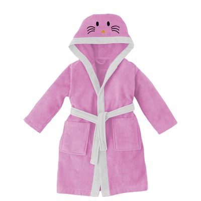  Kitty Embroidered Kids Bathrobe with Hood and Tie Up BeLight - Pink,12-14year