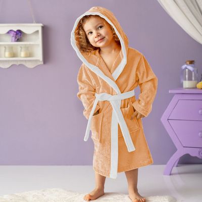  Bear Embroidered Kids Bathrobe with Hood and Tie Up BeLight - Peach, 04-06 year