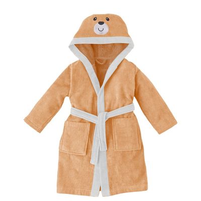  Bear Embroidered Kids Bathrobe with Hood and Tie Up BeLight - Peach,06-08year