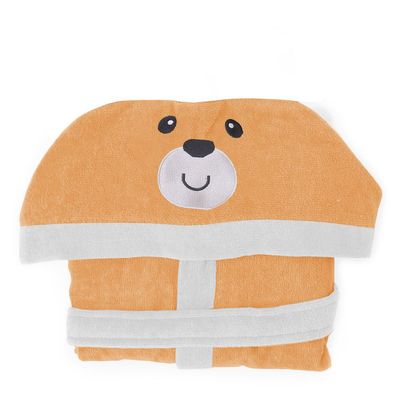  Bear Embroidered Kids Bathrobe with Hood and Tie Up BeLight - Peach,06-08year
