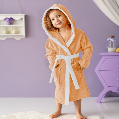  Bear Embroidered Kids Bathrobe with Hood and Tie Up BeLight - Peach,08-10year