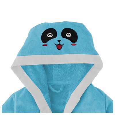  Panda Embroidered Kids Bathrobe with Hood and Tie Up BeLight - Aqua, 04-06 year