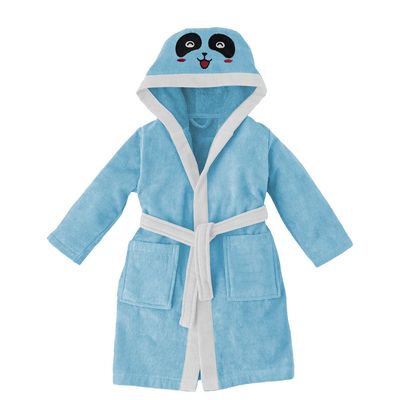  Panda Embroidered Kids Bathrobe with Hood and Tie Up BeLight - Aqua,06-08year