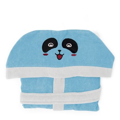  Panda Embroidered Kids Bathrobe with Hood and Tie Up BeLight - Aqua,06-08year