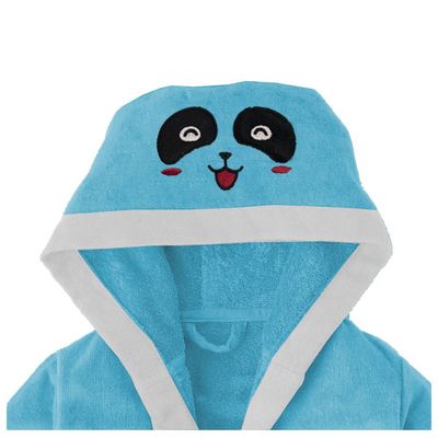  Panda Embroidered Kids Bathrobe with Hood and Tie Up BeLight - Aqua,10-12year