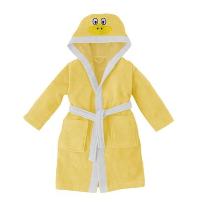  Duck Embroidered Kids Bathrobe with Hood and Tie Up BeLight - Yellow, 04-06 year