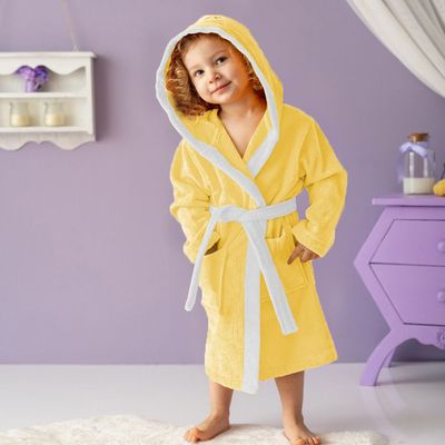  Duck Embroidered Kids Bathrobe with Hood and Tie Up BeLight - Yellow, 04-06 year