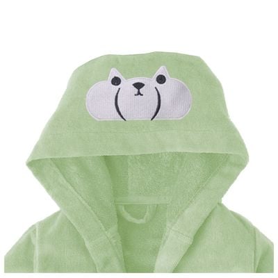  Polar Bear Embroidered Kids Bathrobe with Hood and Tie Up BeLight - Mint Green, 04-06 year