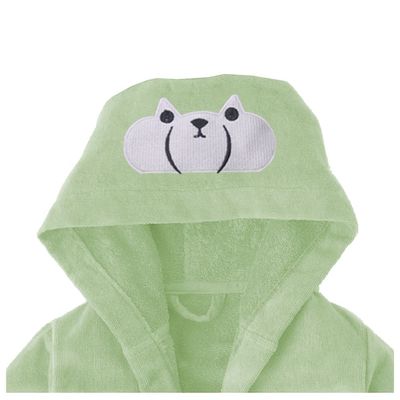 Cotton Home Polar Bear Embroidered Kids Bathrobe with Hood and Tie Up BeLight - Mint Green,06-08year