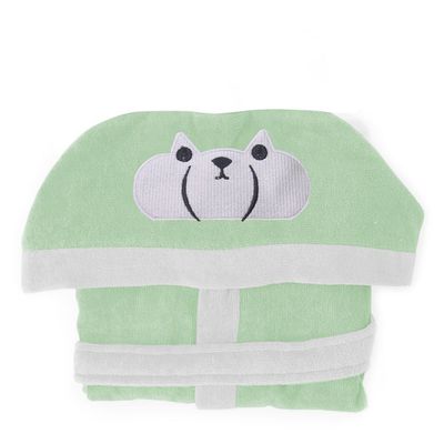 Cotton Home Polar Bear Embroidered Kids Bathrobe with Hood and Tie Up BeLight - Mint Green,06-08year