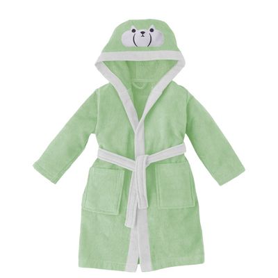  Polar Bear Embroidered Kids Bathrobe with Hood and Tie Up BeLight - Mint Green,10-12year