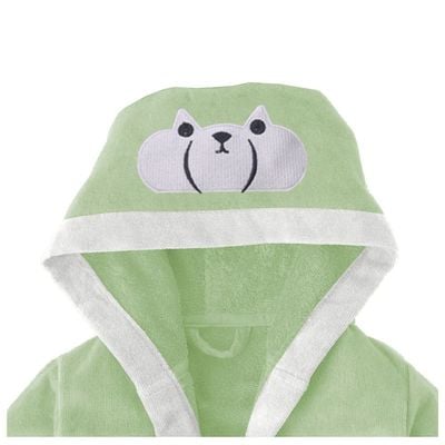  Polar Bear Embroidered Kids Bathrobe with Hood and Tie Up BeLight - Mint Green,10-12year