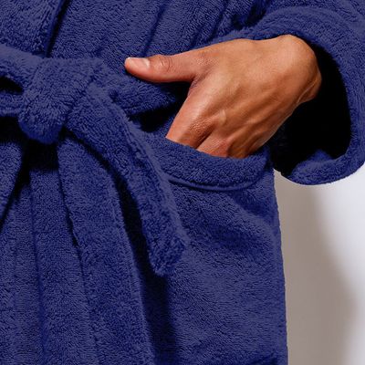  Cotton Home Bathrobe with Pockets Terry - Blue