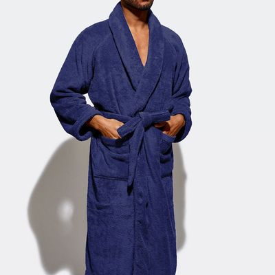  Cotton Home Bathrobe with Pockets Terry - Blue