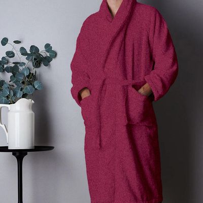  Cotton Home Bathrobe with Pockets Terry - Burgundy 