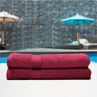  Cotton Home Bath Towel 2pc Set,70x140cm,100%Cotton Burgundy