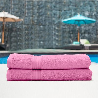  Cotton Home Bath Towel 2pc Set,70x140cm,100%Cotton Pink