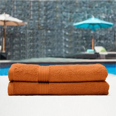  Cotton Home Bath Towel 2pc Set,70x140cm,100%Cotton Orange