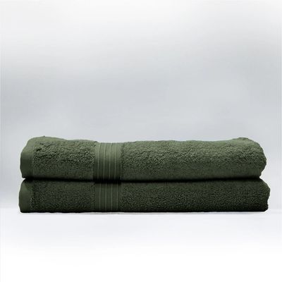  Cotton Home Bath Towel 2pc Set,70x140cm,100%Cotton Army Green 