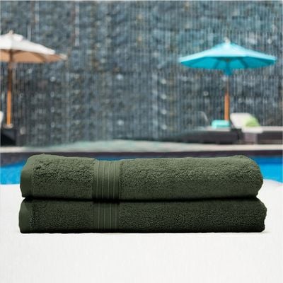  Cotton Home Bath Towel 2pc Set,70x140cm,100%Cotton Army Green 