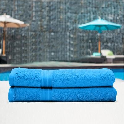  Cotton Home Bath Towel 2pc Set,70x140cm,100%Cotton T.Blue 