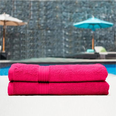  Cotton Home Bath Towel 2pc Set,70x140cm,100%Cotton F.Pink