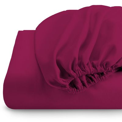 Cotton Home 3 Piece Fitted Sheet Set Super Soft Burgundy Single Size 90X200+20cm with 2 Pillow case