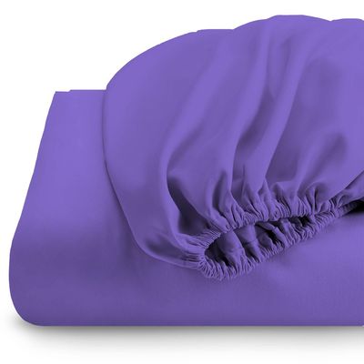 Cotton Home 3 Piece Fitted Sheet Set Super Soft Violet Single Size 90X200+20cm with 2 Pillow case