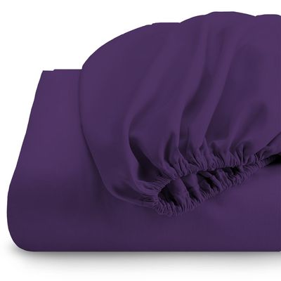 Cotton Home 3 Piece Fitted Sheet Set Super Soft Dark Purple Single Size 90X200+20cm with 2 Pillow case