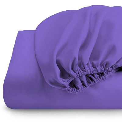 Cotton Home 3 Piece Fitted Sheet Set Super Soft Violet Queen Size 160X200+30 cmwith 2 Pillow case