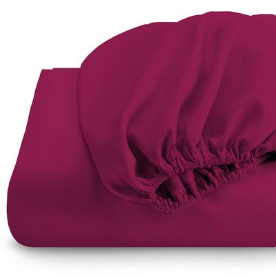 3 Piece Fitted Sheet Set Super Soft Burgundy King Size 180X200+30cm with 2 Pillow case