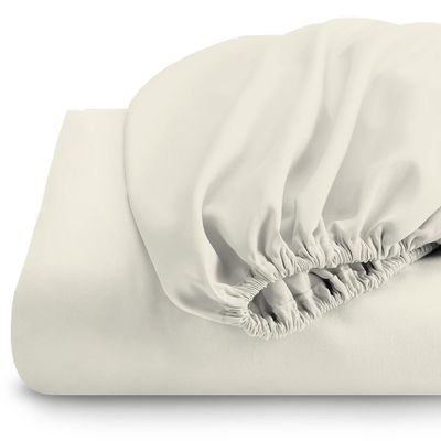 3 Piece Fitted Sheet Set Super Soft Ivory King Size 180X200+30cm with 2 Pillow case