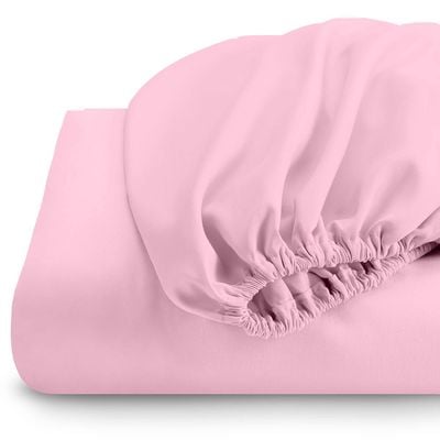 Cotton Home 3 Piece Fitted Sheet Set Super Soft Pink Super King Size 200x200+30cm with 2 Pillow case