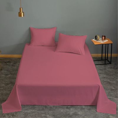 Cotton Home 3 Piece Flat Sheet Set Super Soft Muave Single Size160X220 cm with 2 Pillow case