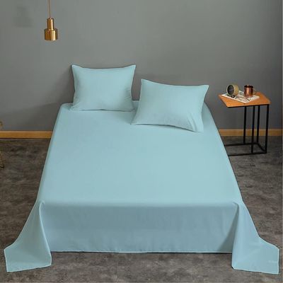 Cotton Home 3 Piece Flat Sheet Set Super Soft Sky Blue Single Size160X220 cm with 2 Pillow case