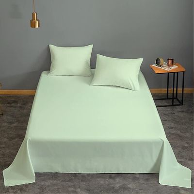 Cotton Home 3 Piece Flat Sheet Set Super Soft Mint Green Single Size160X220 cm with 2 Pillow case