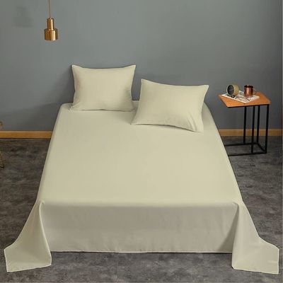 Cotton Home 3 Piece Flat Sheet Set Super Soft Beige Queen Size 200X220 cm with 2 Pillow case