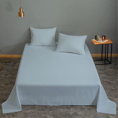 Cotton Home 3 Piece Flat Sheet Set Super Soft Metallic Blue Queen Size 200X220 cm with 2 Pillow case