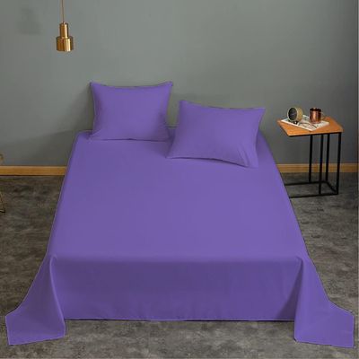 Cotton Home 3 Piece Flat Sheet Set Super Soft Violet King Size 220X240 cm with 2 Pillow case
