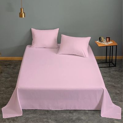 Cotton Home 3 Piece Flat Sheet Set Super Soft Pink King Size 220X240 cm with 2 Pillow case