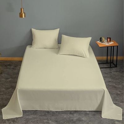 Cotton Home 3 Piece Flat Sheet Set Super Soft Beige Super King Size 240X260 cm with 2 Pillow case