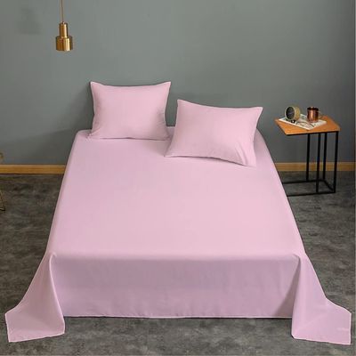 Cotton Home 3 Piece Flat Sheet Set Super Soft Pink Super King Size 240X260 cm with 2 Pillow case
