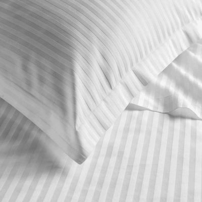 White Stripe Duvet Cover Queen -6pc Set
W-220 x L-240cm, Stripe F/B
1pc Fitted Sheet 180x200+30 cm Stripe F/B
2pc Pillowcover 50x75+15 Stripe F/B           
2pc Pillowcase 50x75+5 Stripe F/B