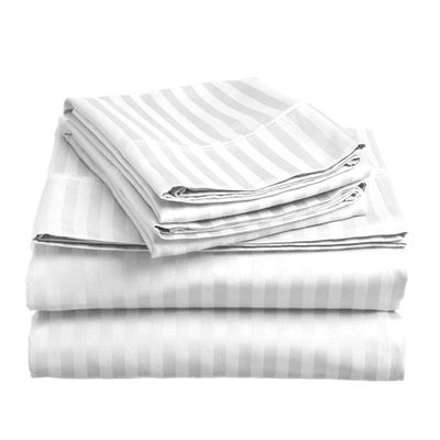 White Stripe Duvet Cover Queen -6pc Set
W-220 x L-240cm, Stripe F/B
1pc Fitted Sheet 180x200+30 cm Stripe F/B
2pc Pillowcover 50x75+15 Stripe F/B           
2pc Pillowcase 50x75+5 Stripe F/B