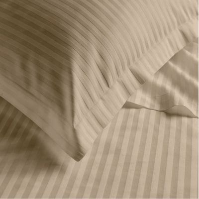 Light Brown Stripe Duvet Cover Queen -6pc Set
W-220 x L-240cm, Stripe F/B
1pc Fitted Sheet 180x200+30 cm Stripe F/B
2pc Pillowcover 50x75+15 Stripe F/B           
2pc Pillowcase 50x75+5 Stripe F/B