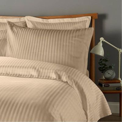 Light Brown Stripe Duvet Cover Queen -6pc Set
W-220 x L-240cm, Stripe F/B
1pc Fitted Sheet 180x200+30 cm Stripe F/B
2pc Pillowcover 50x75+15 Stripe F/B           
2pc Pillowcase 50x75+5 Stripe F/B